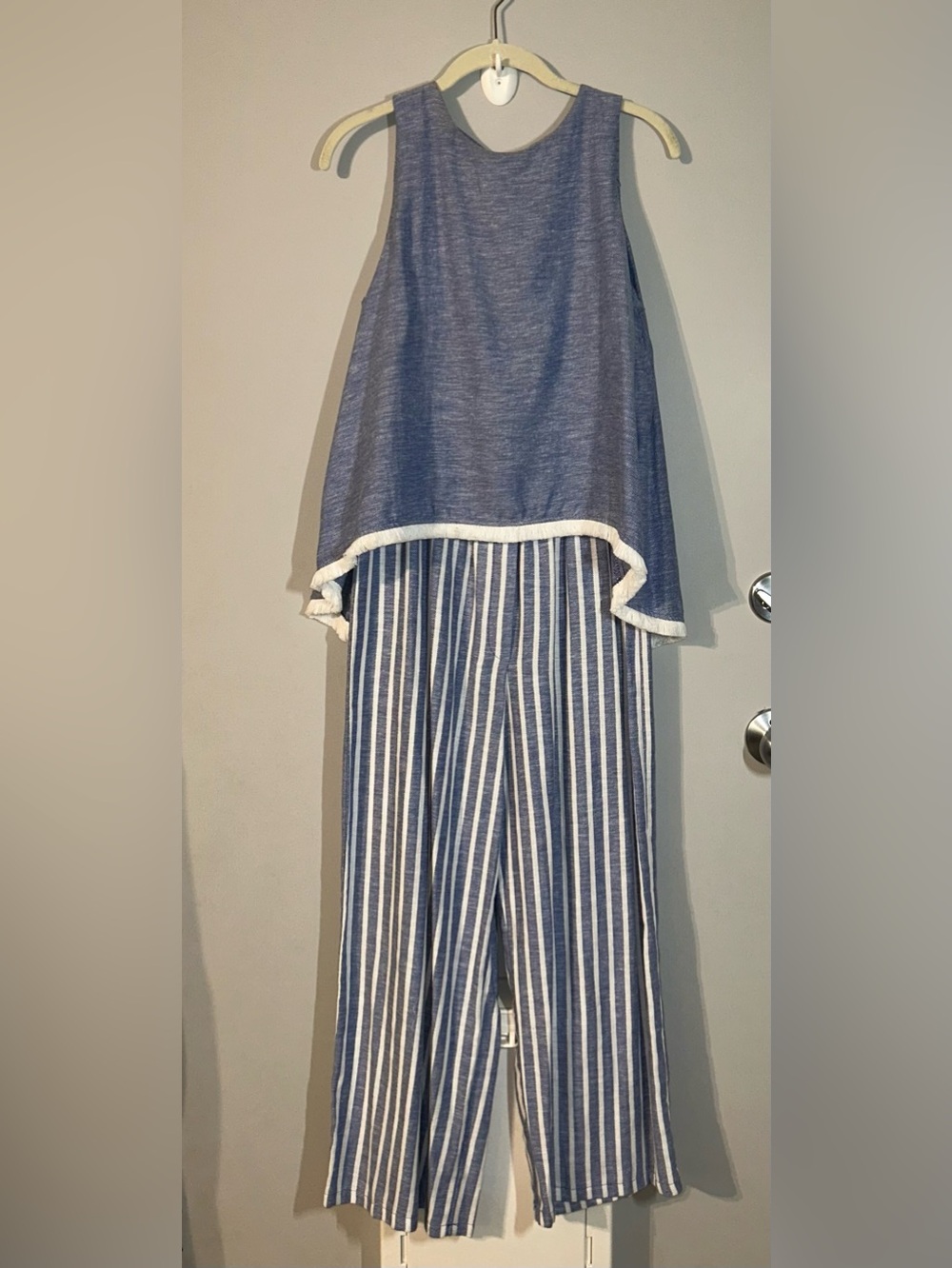 MSK Blue & White Vertical Stripe Wide-Leg Pants